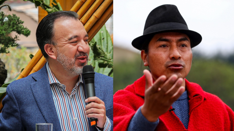 El alcalde de Quito, Pabel Muñoz, y el presidente de la Conaie, Leonidas Iza.