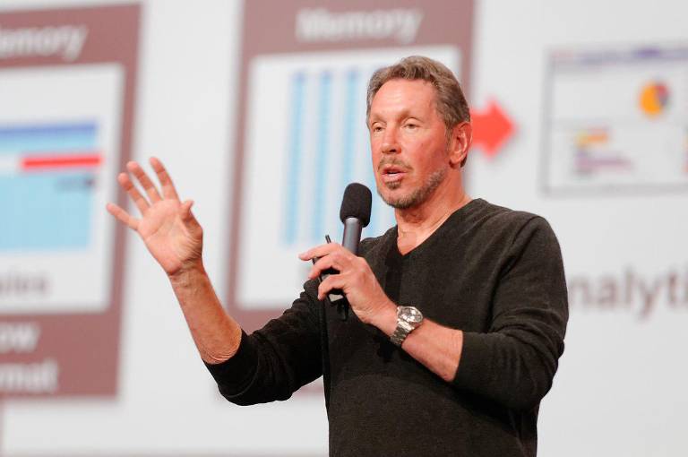 $!Larry Ellison hace algunos años durante una presentación. (Foto: Oracle PR / Autor: Steve Walker.)