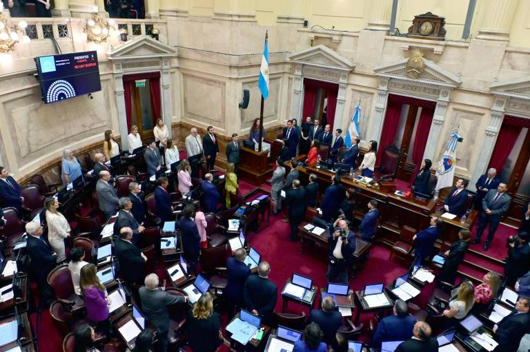 $!Fotografía que muestra la sesión de debate en el Senado acerca del decreto de necesidad y urgencia para desregular la economía dictado en diciembre pasado por el presidente de Argentina Javier Milei.