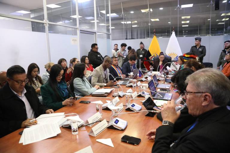 $!Fotografía que muestra la deliberación de la mesa legislativa, presidida por el asambleísta de ADN Ferdinan Álvarez.