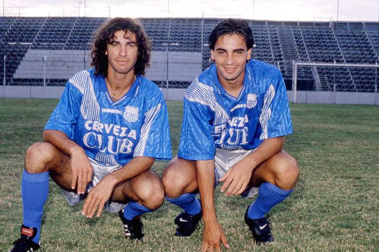 $!Ariel Graziani y Carlos Alberto Juárez, en 1996, cuando la dupla se juntó en Emelec. En dos años ambos marcaron 93 goles, aunque igual no les alcanzó para ganar un título.