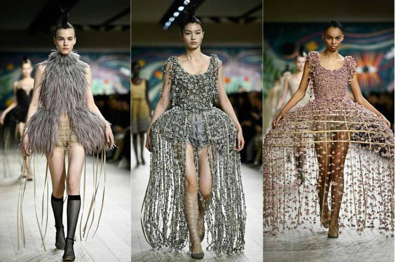 $!Combinación de imágenes que muestra a modelos presentando creaciones para Dior durante la Semana de la Moda de Alta Costura Femenina Primavera/Verano 2025 en París el 27 de enero de 2025.