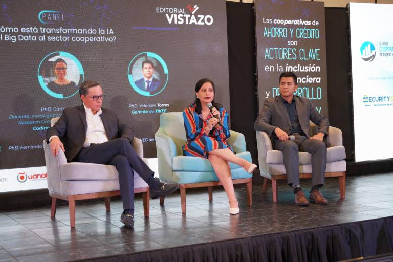 $!José Francisco Guzmán, Country Manager &amp; Sales Director en Cirion Technologies (i); Carmen Vaca, docente, investigadora y directora general de Coding Bootcamps ESPOL, y Yeferson Torres, gerente de TIKEE.