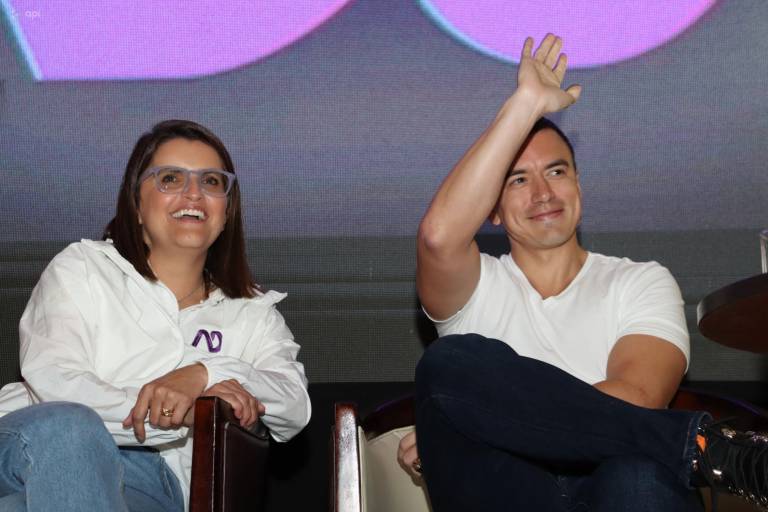 $!Quito, viernes 9 de agosto del 2024: María José Pinto y Daniel Noboa durante la proclamación de sus candidaturas en el Hotel Marriott de Quito.