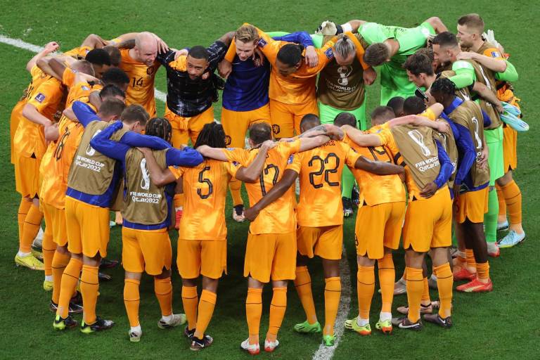 $!Jugadores de Países Bajos celebrando la victoria ante Catar.