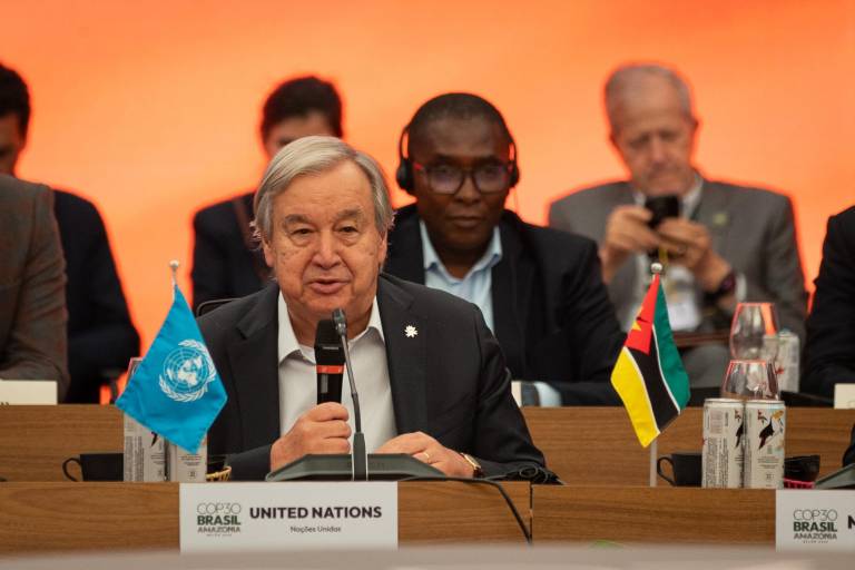 $!Secretario General de las Naciones Unidas, Antonio Guterres, durante la sesión: 10 años del Acuerdo de París, que fue la antesala a la COP30 que inició este lunes.