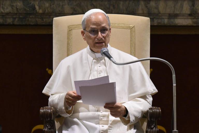 $!El Papa León XIV durante la audiencia a los representantes de la congregación de los Hermanos de las Escuelas Cristianas.