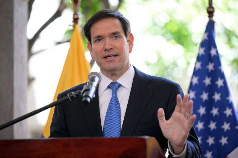 $!Marco Rubio habla durante una conferencia de prensa conjunta con la ministra de Relaciones Exteriores de Ecuador, Gabriela Sommerfeld en el Palacio Presidencial de Carondelet en Quito, el 4 de septiembre de 2025.