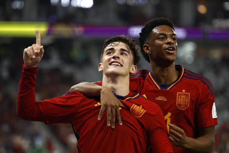 $!Gavi de España celebra un gol hoy, en un partido de la fase de grupos del Mundial de Fútbol Qatar 2022 entre España y Costa Rica en el estadio Al Zumama en Doha.