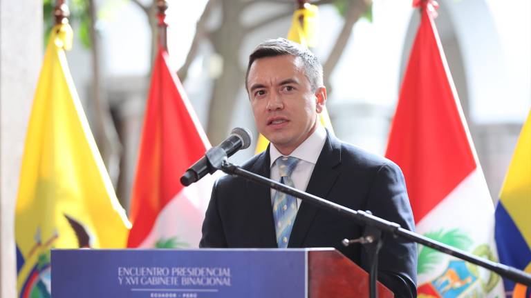 Daniel Noboa durante una conferencia de prensa.