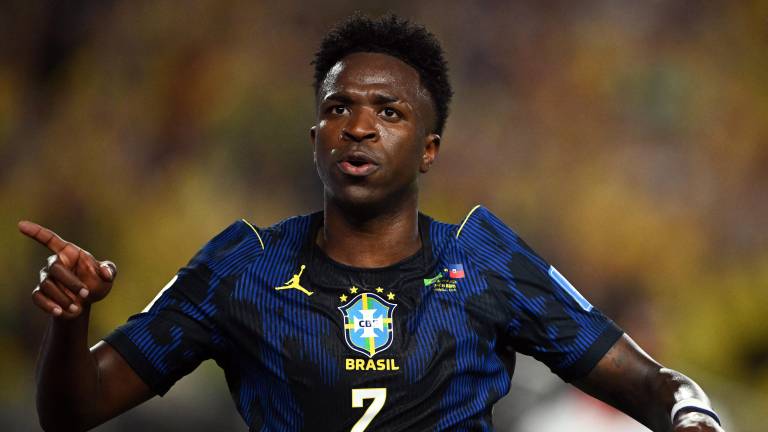 Vinícius Júnior celebrando el tercer gol anotado de Brasil frente a Haití en el Mundial 2026.