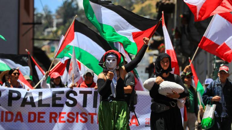 Una nutrida marcha de activistas desfiló por las calles del centro de la capital en el marco del primer aniversario del inicio de la guerra de Israel contra Hamás,.
