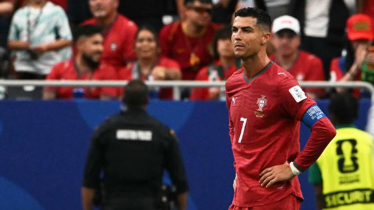 Cristiano Ronaldo reacciona tras el empate en el partido de la fase de grupos K del Mundial de 2026 entre Portugal y la República Democrática del Congo.