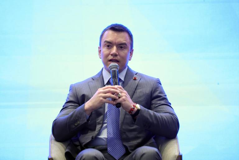 $!Daniel Noboa, presidente del Ecuador, durante una conferencia.