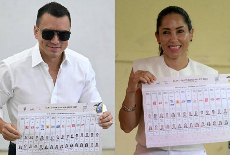 $!Combo de fotografías del presidente Daniel Noboa y la candidata Luisa González votando en la primera vuelta electoral.