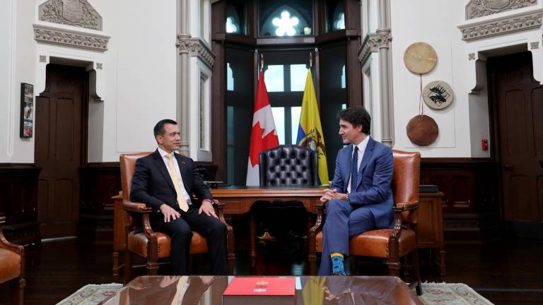 Daniel Noboa y Justin Trudeau se reunieron en marzo del año anterior en Ottawa, capital de Canadá. Allí hablaron de distintos temas, entre esos, las oportunidades comerciales.