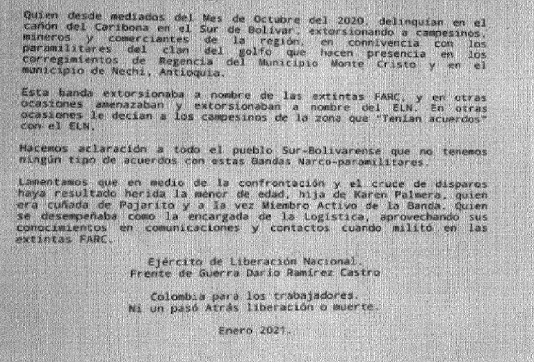$!Según un informe de inteligencia de la Policía Judicial, miembros del ELN se atribuyeron el homicidio de Rosa Amalia Mendoza, cuyo nombre de guerrillera era Karen Palmera.