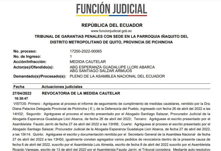 $!Revocan medidas cautelares a favor de Guadalupe Llori