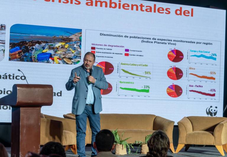 $!Tarsicio Granizo, director de WWF Ecuador, durante su ponencia Cambio Climático: un impacto social, económico y ambiental, en el ODS Leaders Summit 2024.