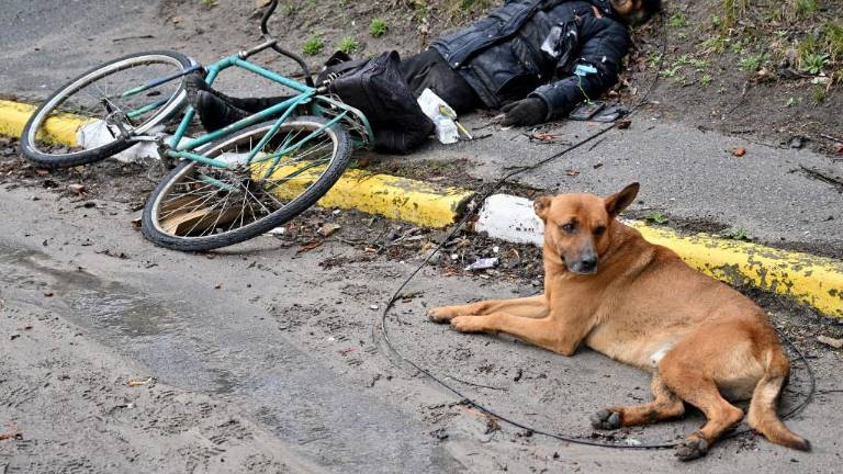 Video muestra el instante en que un ciclista es asesinado por tropas rusas en Bucha, 'la calle de la muerte'