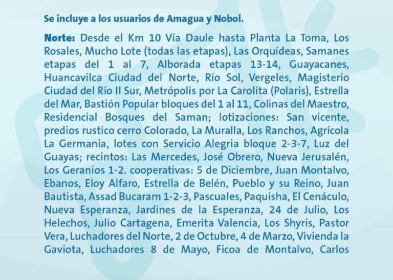 $!Interrupción del servicio de agua potable afectará a Guayaquil, usuarios de Amagua y Nobol por 23 horas