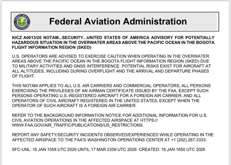 $!Aviso sobre operadores aéreos estadounidenses en espacios aéreos del Pacífico.
