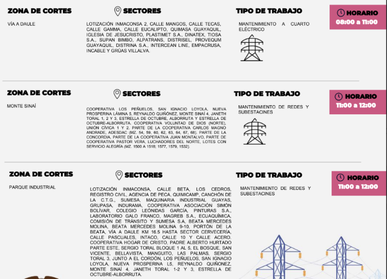 $!Horarios y sectores de cortes de luz en Guayaquil para este domingo, 31 de mayo