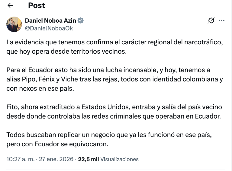 $!El mensaje de Daniel Noboa.