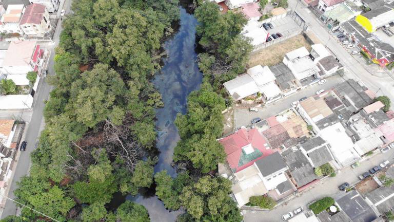 Fotografía tomada el pasado domingo en la que se observa la propagación de aceite quemado por el estero.