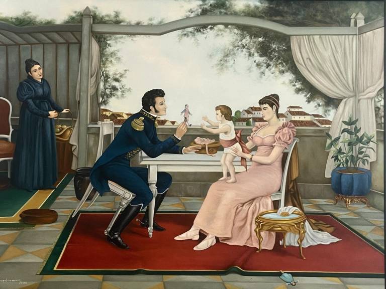 $!Una pintura en la casa de Sucre recrea una escena familiar. Es una de las pocas referencias a su hija Teresita.