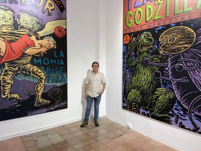 $!Vintage - En sus obras más grandes Velarde ampliar algunas de las portadas de cómics que comenzó a dibujar en diciembre del 2019 empleando los códigos narrativos y estilos gráficos vintage que circulaban en su infancia.