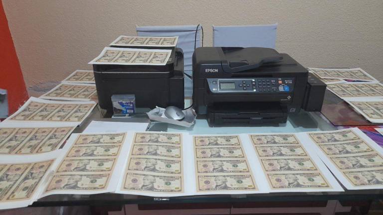 Entre los indicios levantados durante el operativo constan 7.000 billetes falsos con denominación de entre 20, 10 y 5 dólares.