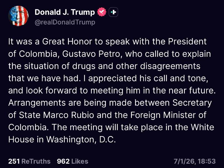 $!El mensaje de Trump sobre llamada a Petro.