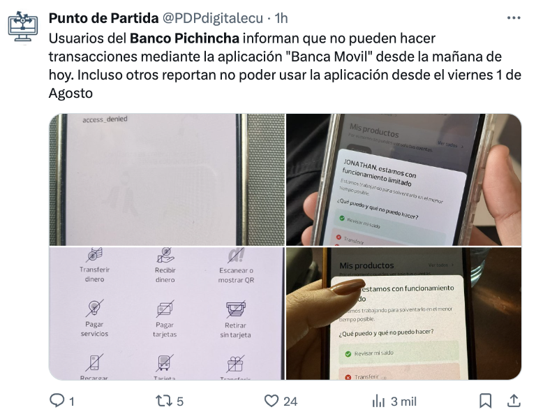 $!Usuarios reportan inconvenientes con la aplicación del Banco del Pichincha.