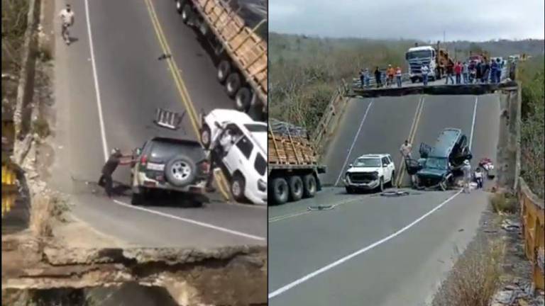 Colapsa un puente en Manabí: vehículos caen y personas quedan atrapadas