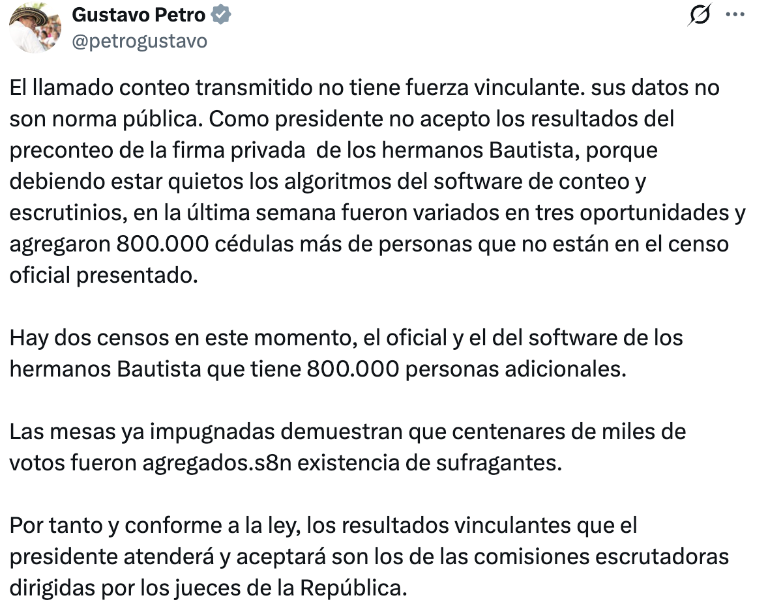 $!El mensaje de Gustavo Petro tras votaciones presidenciales.