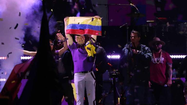 Daniel Noboa, durante su participación en el cierre de campaña en Quito.