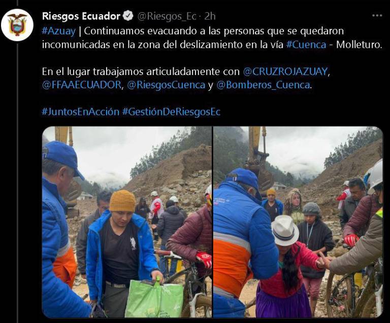 $!Al menos cuatro fallecidos por aluvión en la vía Cuenca - Molleturo; continúan las labores de evacuación