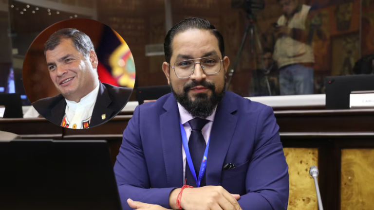 El asambleísta Sergio Peña y el líder de la Revolución Ciudadana, Rafael Correa.