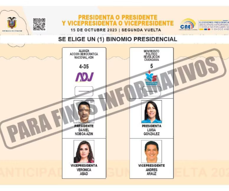 $!Esta es la papeleta de candidatos presidenciales que repartirán a electores la segunda vuelta de las elecciones en Ecuador