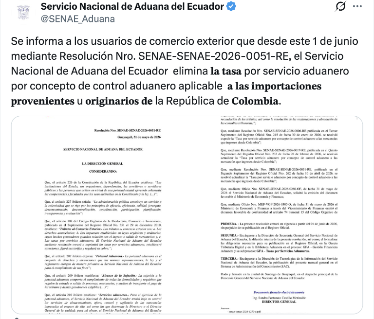 $!Resolución de la Senae.