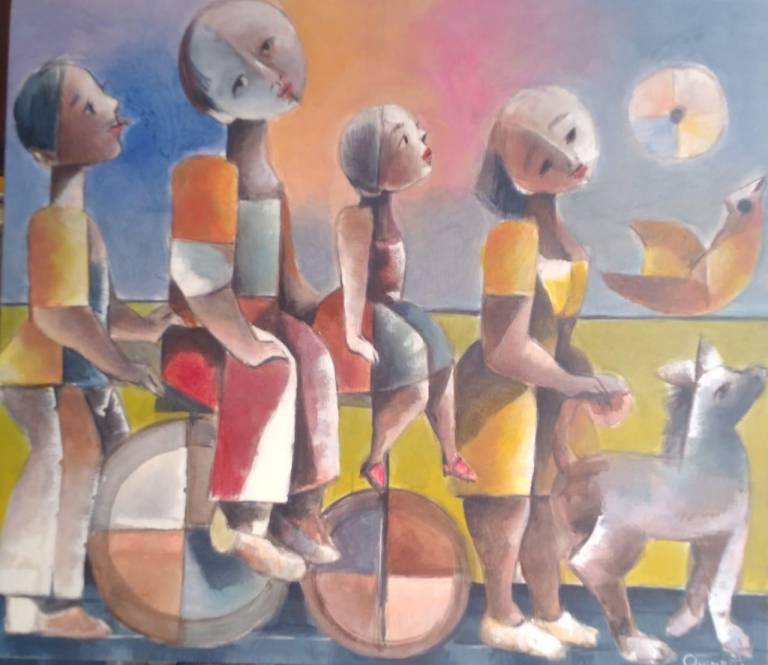 $!Obra títulada: Ternura en movimiento. 80x70cm. Acrílico/lienzo. Año: 2023, del maestro Olmedo Quimbita.