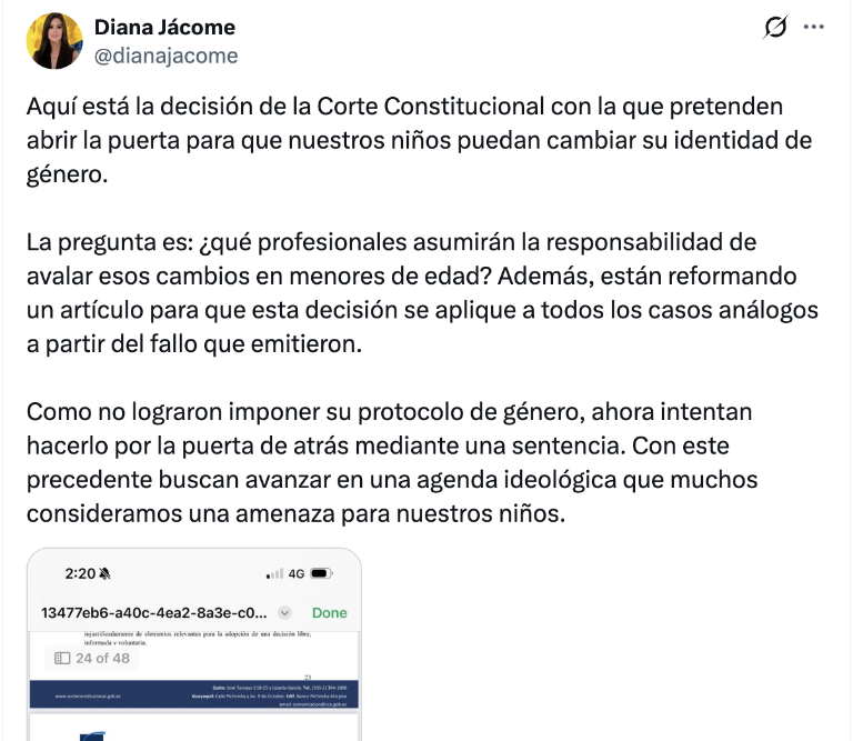 $!Diana Jácome expresa su sentir por fallo de la CC.