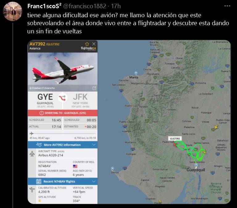 $!Ave impacta avión que cubría ruta Guayaquil-Nueva York: ante emergencia se tuvo que quemar combustible