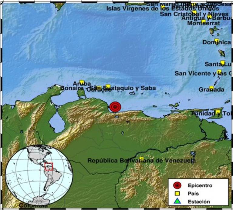 $!Imagen difundida en la cuenta en X @sgcol del Servicio Geológico Colombiano donde se ve el epicentro de un terremoto de magnitud 7,1.