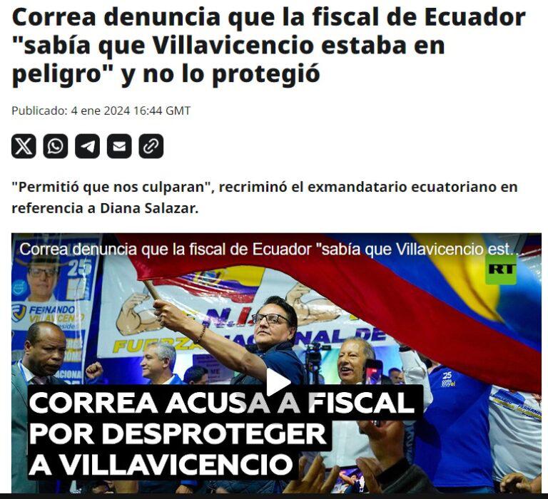 $!Canal RT amplifica ataques de Correa contra la Fiscal
