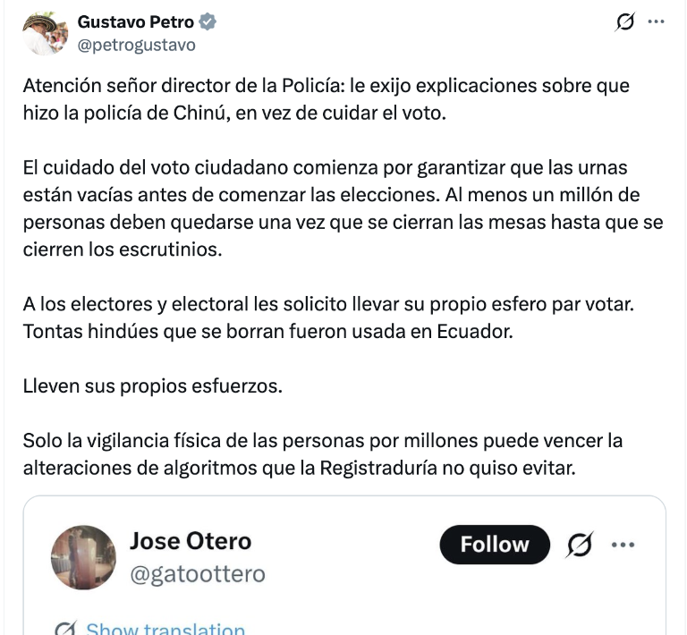 $!Mensaje de Gustavo Petro.