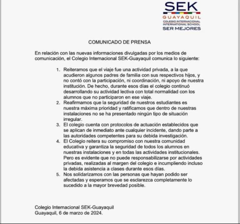 $!Colegio SEK Guayaquil: Una segunda joven habría sido violada por uno de los implicados en Punta Cana