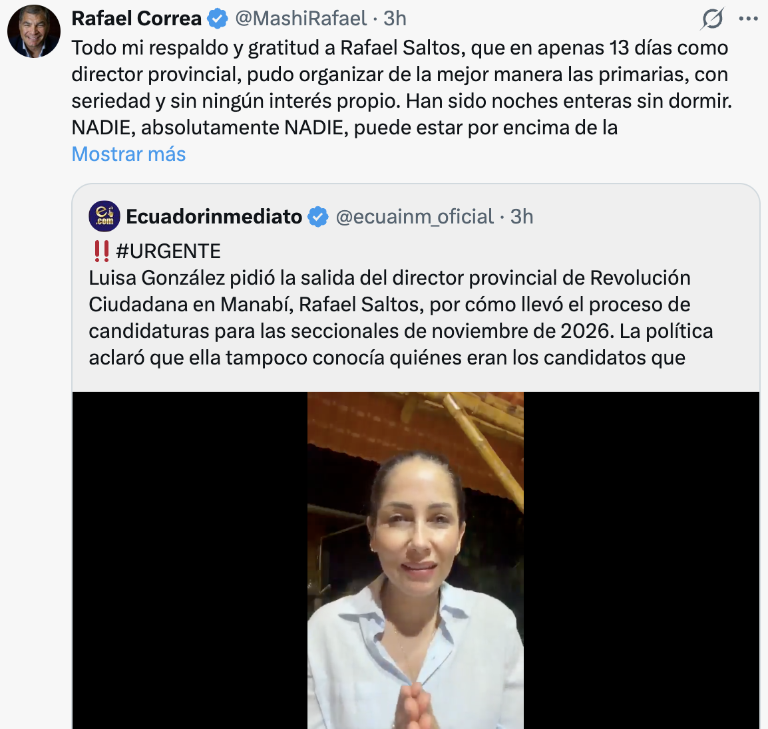 $!Mensaje de Correa contra Luisa González.