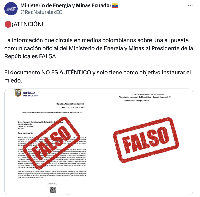 $!Gobierno de Ecuador desmiente carta.